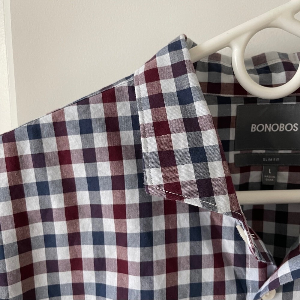 Bonobos - Unbutton-Down Shirt - Large - Slim - Wine And Navy Gingham